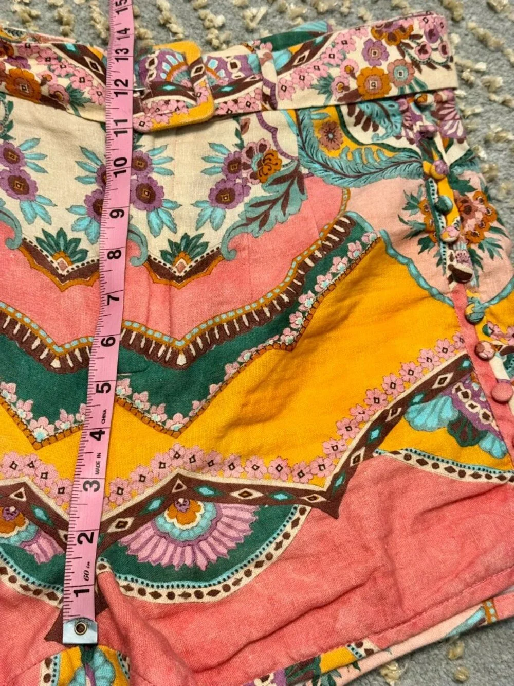 ZARA Belted Linen Blend Print Shorts – Medium | Pink Moroccan Boho | EUC - Picture 12 of 14